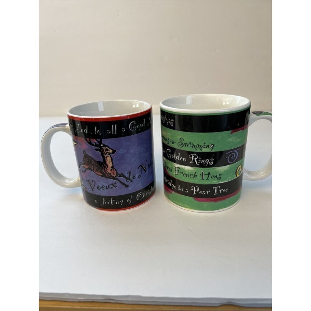 Pair Of Starbucks Holiday Mug 12 Days of Christmas Coffee Cups  Deborah Reinhart